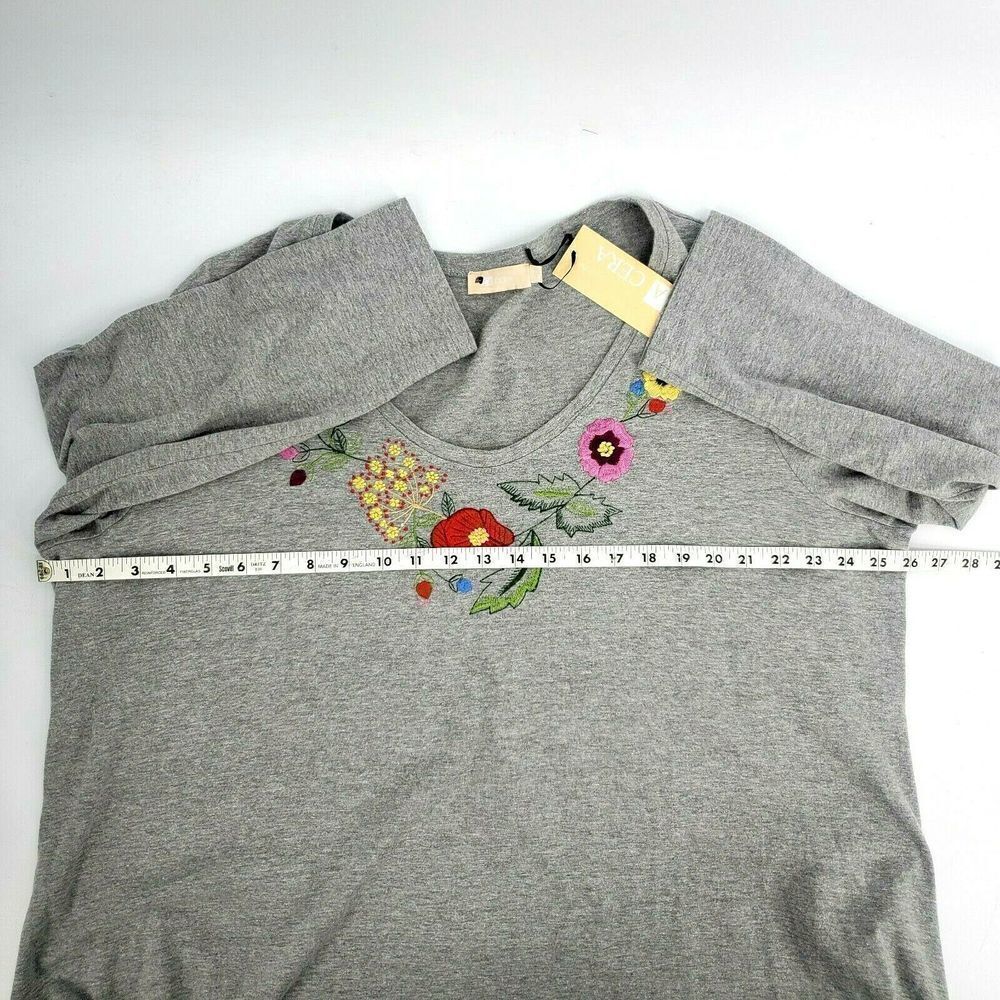 LA Cera Floral Embroidery Shirt Gray Long Sleeve - Picture 8 of 10